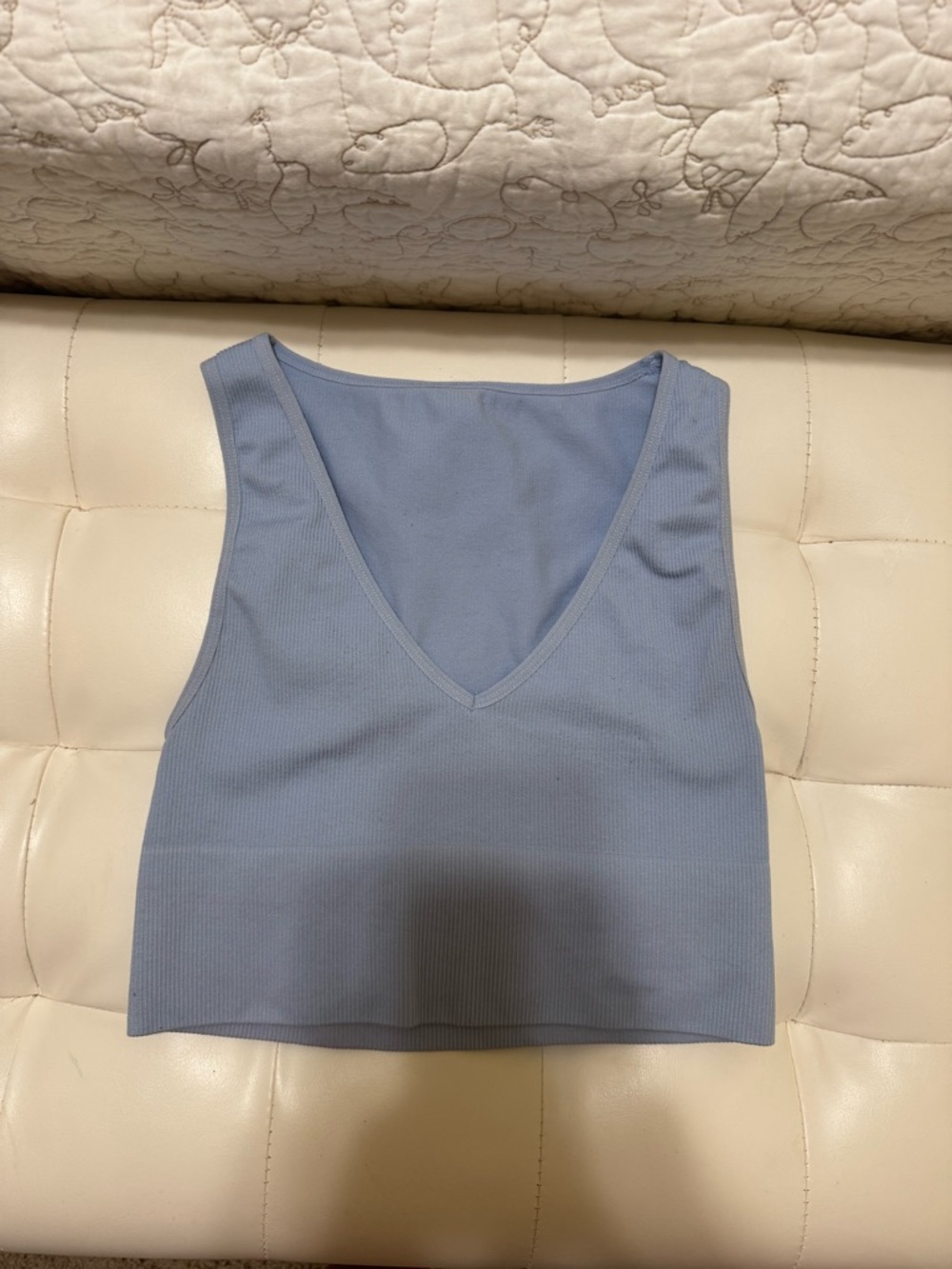 V-Neck Ribbed Crop Tank Top - Light Blue